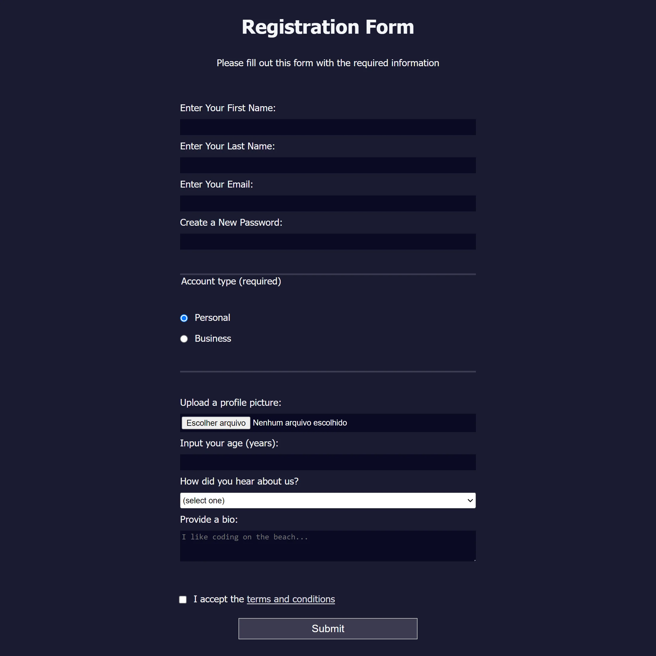Registration Form Project Screenshot.